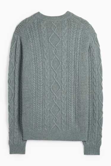 Hommes - Pull en cachemire mélangé - laine mélangée - motif tressé - vert