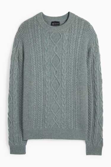 Hommes - Pull en cachemire mélangé - laine mélangée - motif tressé - vert