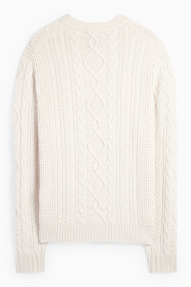 Hommes - Pull en cachemire mélangé - laine mélangée - motif tressé - blanc crème