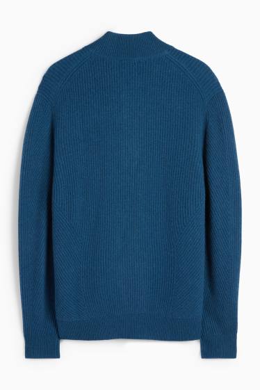 Men - Jumper with cashmere content - wool blend - ribbed - dark blue
