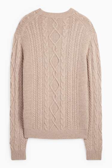 Uomo - Maglione con componente di cashmere - misto lana - motivo a treccia - tortora