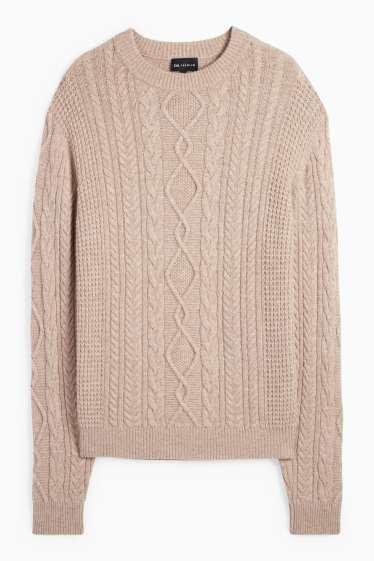 Uomo - Maglione con componente di cashmere - misto lana - motivo a treccia - tortora