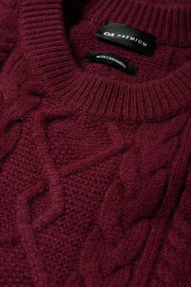 Hommes - Pull en cachemire mélangé - laine mélangée - motif tressé - bordeaux