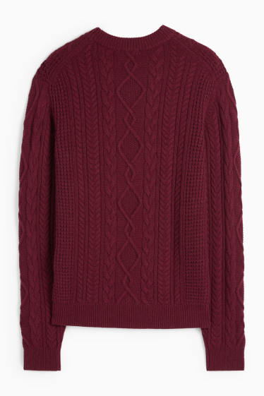 Hommes - Pull en cachemire mélangé - laine mélangée - motif tressé - bordeaux