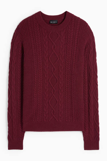 Hommes - Pull en cachemire mélangé - laine mélangée - motif tressé - bordeaux