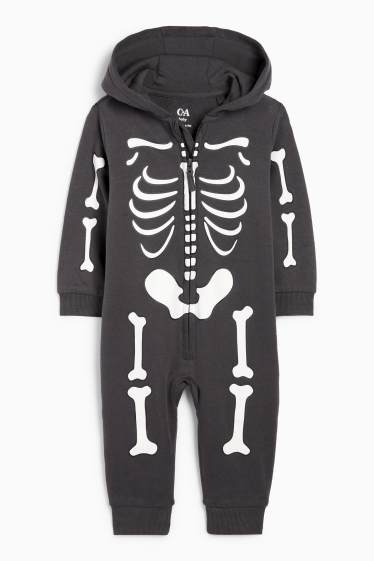 Baby Jungen - Skelett - Halloween-Baby-Overall - dunkelgrau