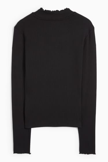 Women - Long sleeve top - slim fit - ribbed - black