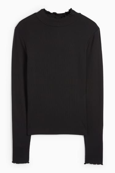 Women - Long sleeve top - slim fit - ribbed - black