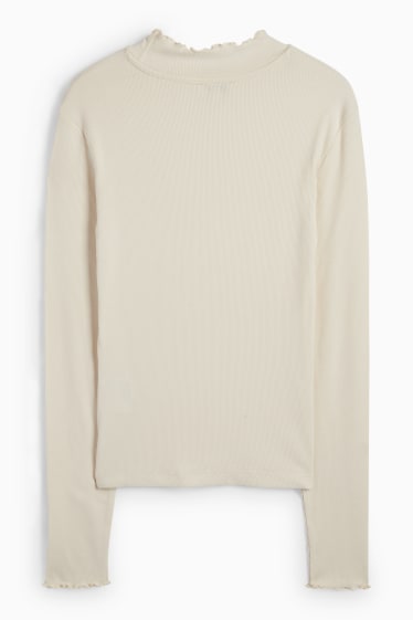 Women - Long sleeve top - slim fit - ribbed - creme
