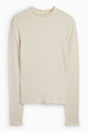 Women - Long sleeve top - slim fit - ribbed - creme