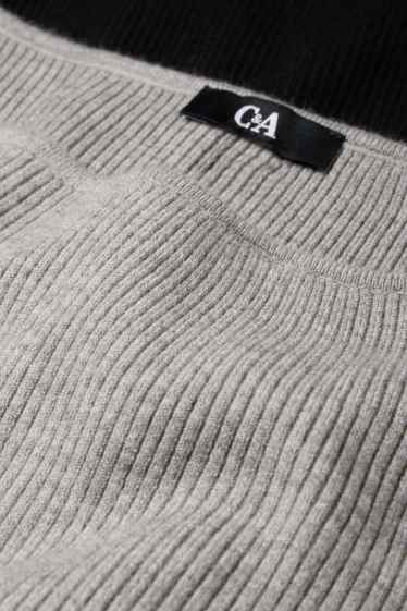 Femmes - Robe en maille - finition côtelée - noir / gris