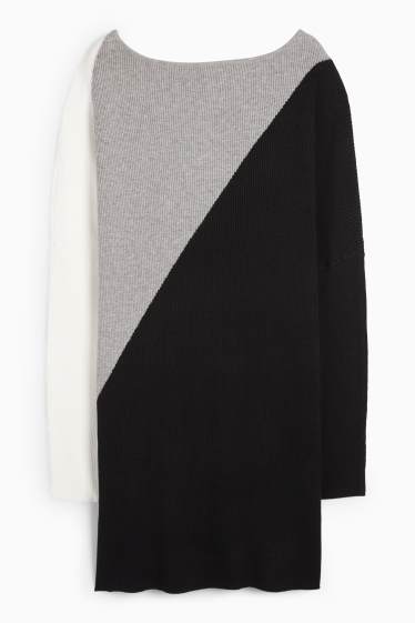 Femmes - Robe en maille - finition côtelée - noir / gris