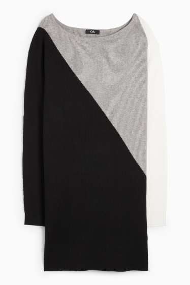 Femmes - Robe en maille - finition côtelée - noir / gris