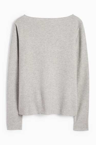 Donna - Maglia a maniche lunghe - regular fit - a coste - grigio chiaro