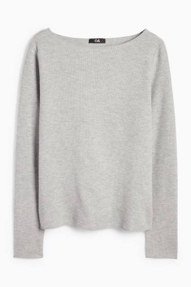 Donna - Maglia a maniche lunghe - regular fit - a coste - grigio chiaro