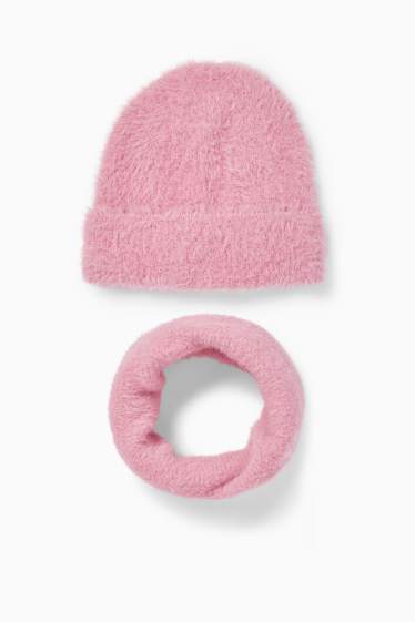 Niñas - Conjunto - gorro y bufanda tubular - 2 prendas - rosa
