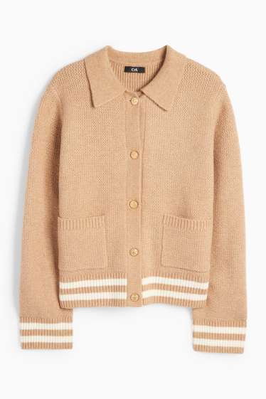 Women - Cardigan - textured - beige