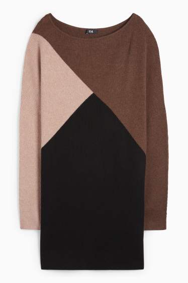 Damen - Strickkleid - gerippt - braun