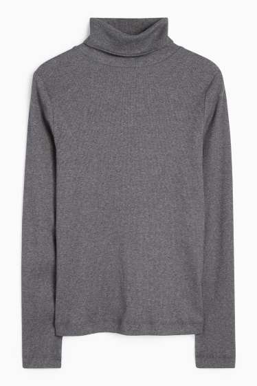 Damen - Rollkragenshirt - gerippt - dunkelgrau