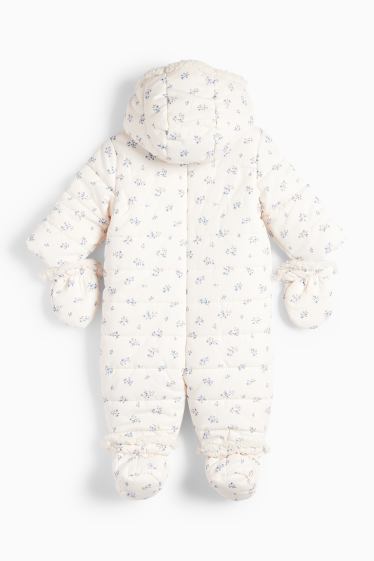 Baby Mädchen - Blümchen - Baby-Schneeanzug mit Kapuze - cremeweiss