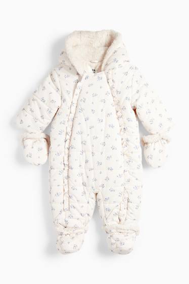 Baby Mädchen - Blümchen - Baby-Schneeanzug mit Kapuze - cremeweiss