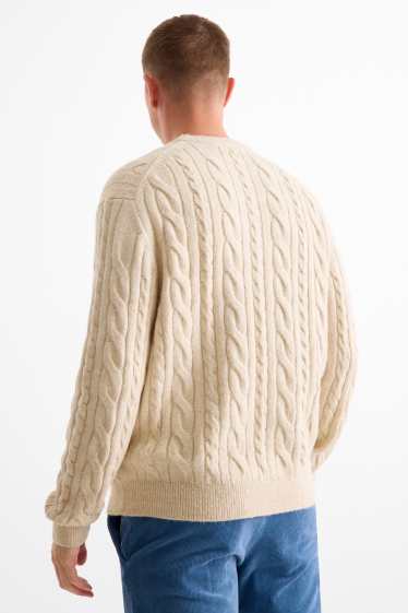 Men - Jumper - cable knit pattern - light beige