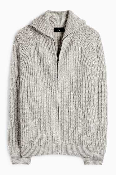 Men - Cardigan - ribbed - light gray