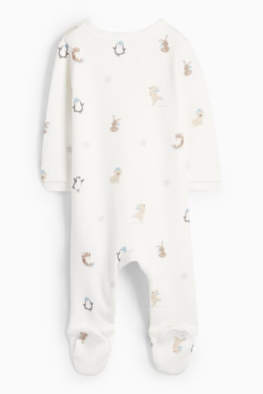 Baby Jungen - Pinguin, Bärchen und Häschen - Baby-Schlafanzug - cremeweiss
