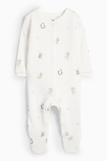 Baby Jungen - Pinguin, Bärchen und Häschen - Baby-Schlafanzug - cremeweiss