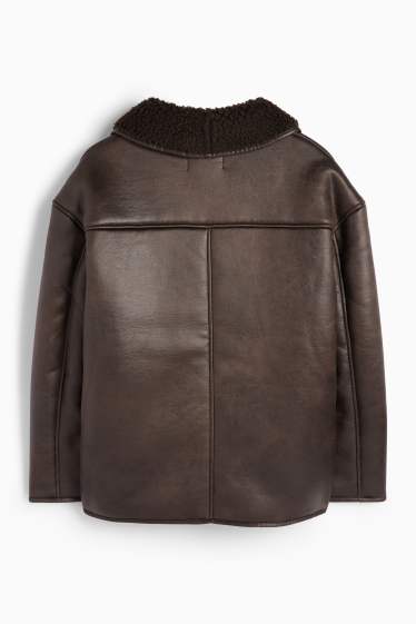 Femmes - Veste imitation mouton - matière synthétique - marron foncé