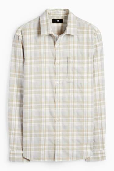Herren - Flanellhemd - Regular Fit - Kent - kariert - hellgrau