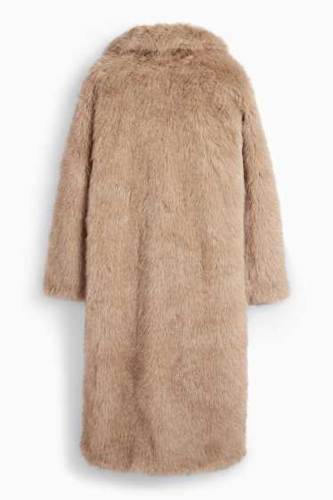 Dámské - Kabát z umělé kožešiny - světle hnědá