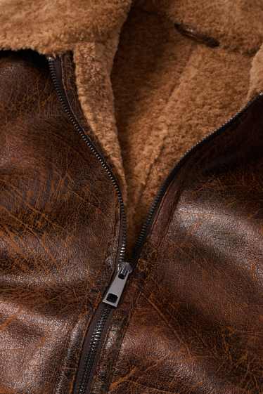 Men - Faux shearling jacket - faux leather - brown