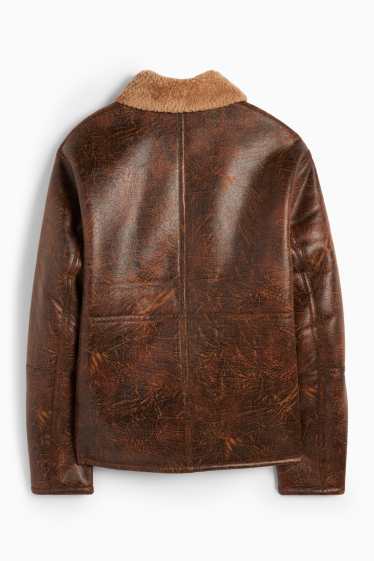 Men - Faux shearling jacket - faux leather - brown