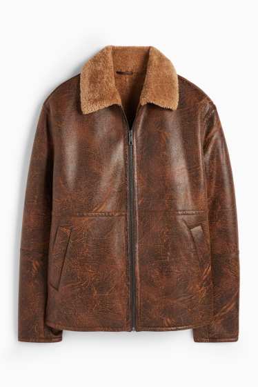 Men - Faux shearling jacket - faux leather - brown