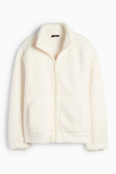 Women - Teddy fur zip-through sweatshirt - cremewhite