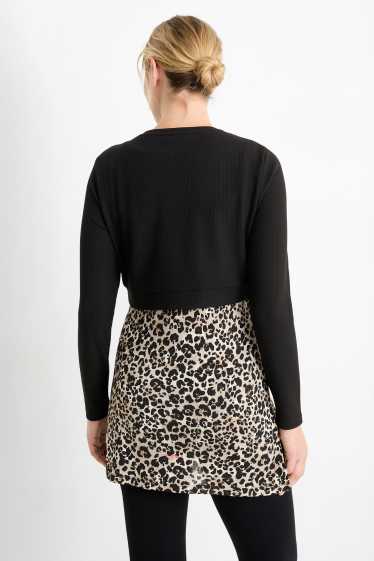 Damen - Still-Langarmshirt - 2-in-1-Look - Leo-Print - strukturiert - schwarz / beige