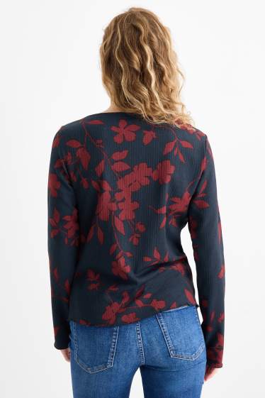 Femei - Tricou cu mânecă lungă - regular fit - cu flori - structurat - albastru închis