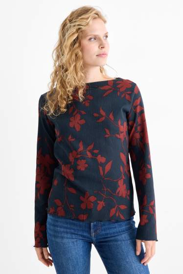 Femei - Tricou cu mânecă lungă - regular fit - cu flori - structurat - albastru închis
