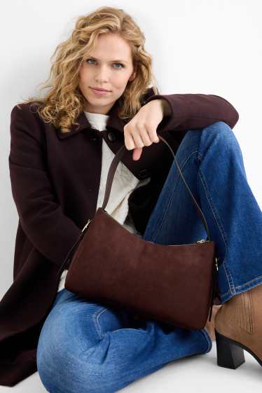 Femmes - Sac d’épaule - faux suède - marron foncé