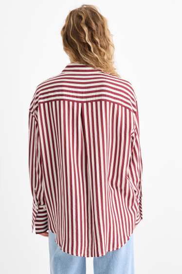 Damen - Bluse - gestreift - rot / cremeweiss