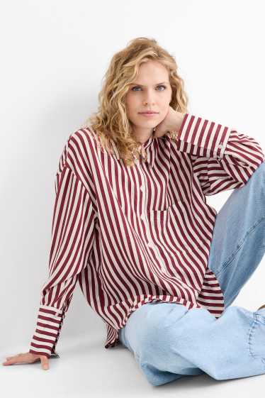 Damen - Bluse - gestreift - rot / cremeweiss