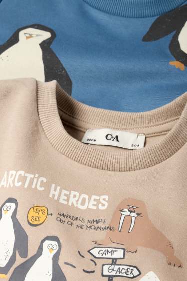 Kinderen: jongens - Set van 2 - ijsbeer en pinguïn - sweatshirt - blauw / beige