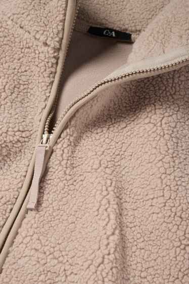 Women - Teddy fur zip-through sweatshirt - beige