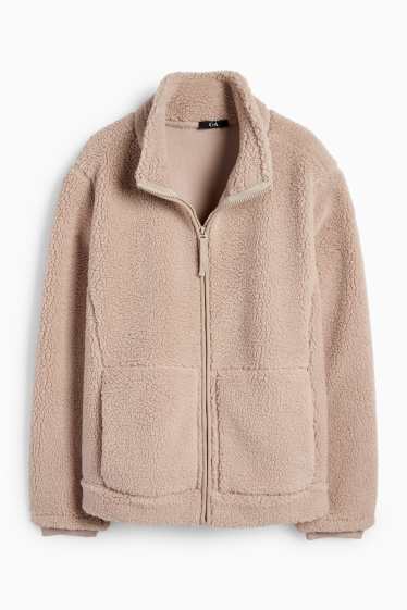 Women - Teddy fur zip-through sweatshirt - beige