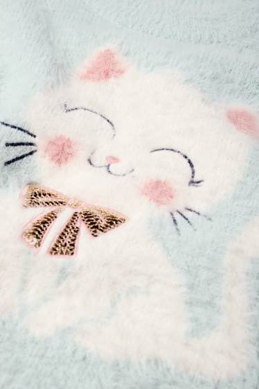 Kinder Mädchen - Katze - Pullover - helltürkis