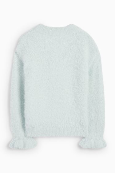 Kinder Mädchen - Katze - Pullover - helltürkis