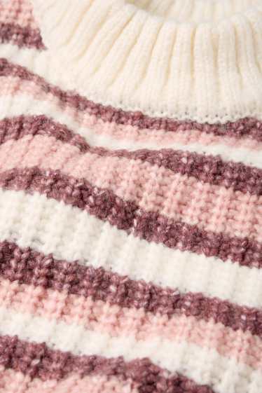 Children Girls - Jumper - ribbed - striped - white / rose
