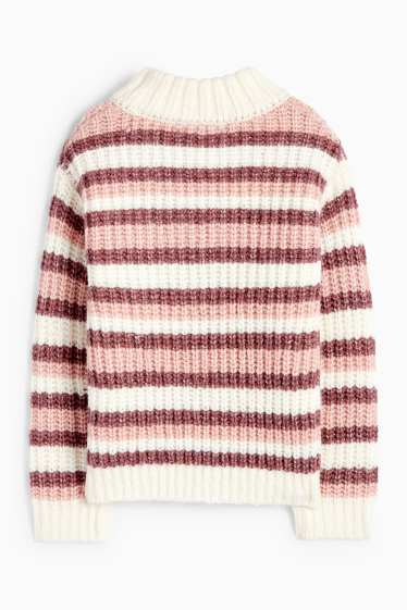 Children Girls - Jumper - ribbed - striped - white / rose