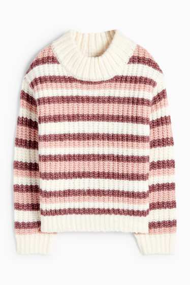 Children Girls - Jumper - ribbed - striped - white / rose